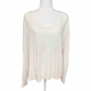 Sundry Pima Cotton Off-White Scoop Neck Long Sleeve Slub Top Size 3 Women’s L